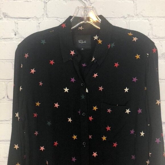Rails Rocsi Buttondown Shirt Size XS Onyx Rainbow Stars - Picture 2 of 6